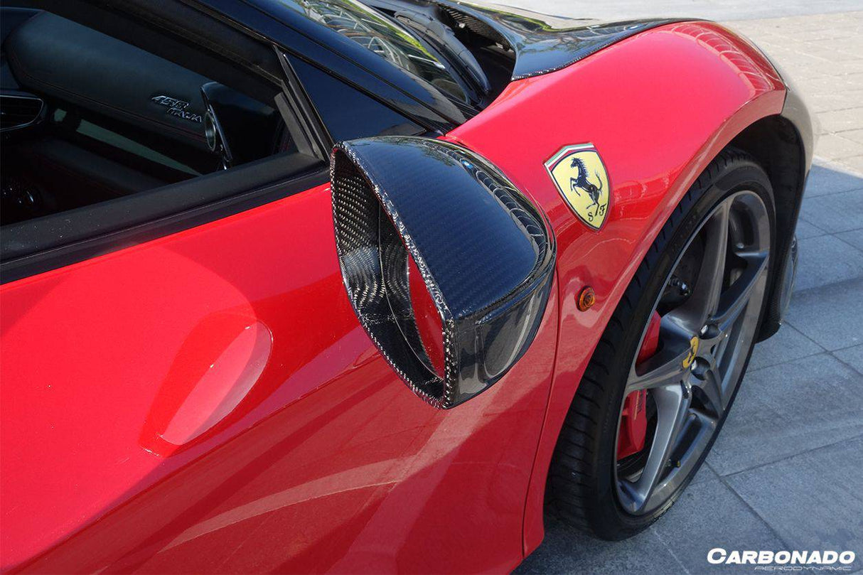 2010-2015 Ferrari Carbon Fiber Mirror Replacement Carbonado (OE) Fits: 458 Italia and Spider, 458 Specialer