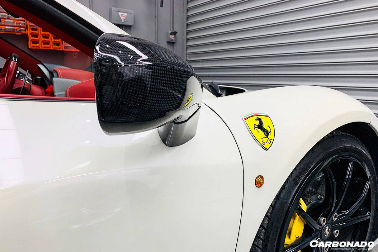 2010-2015 Ferrari Carbon Fiber Mirror Replacement Carbonado (OE) Fits: 458 Italia and Spider, 458 Specialer