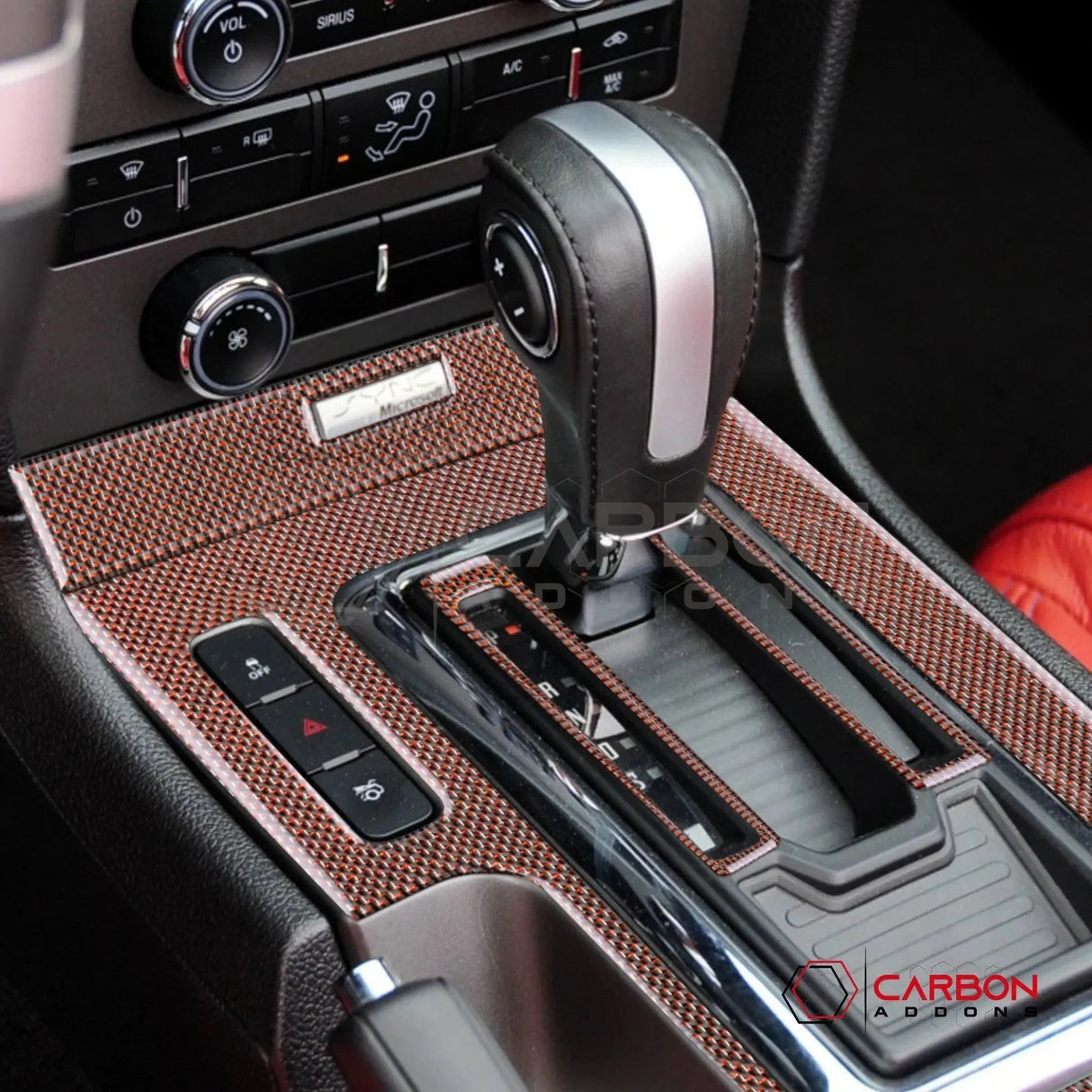 Reflective Carbon Fiber Center Console Trim Overlay For Mustang 2010-2014
