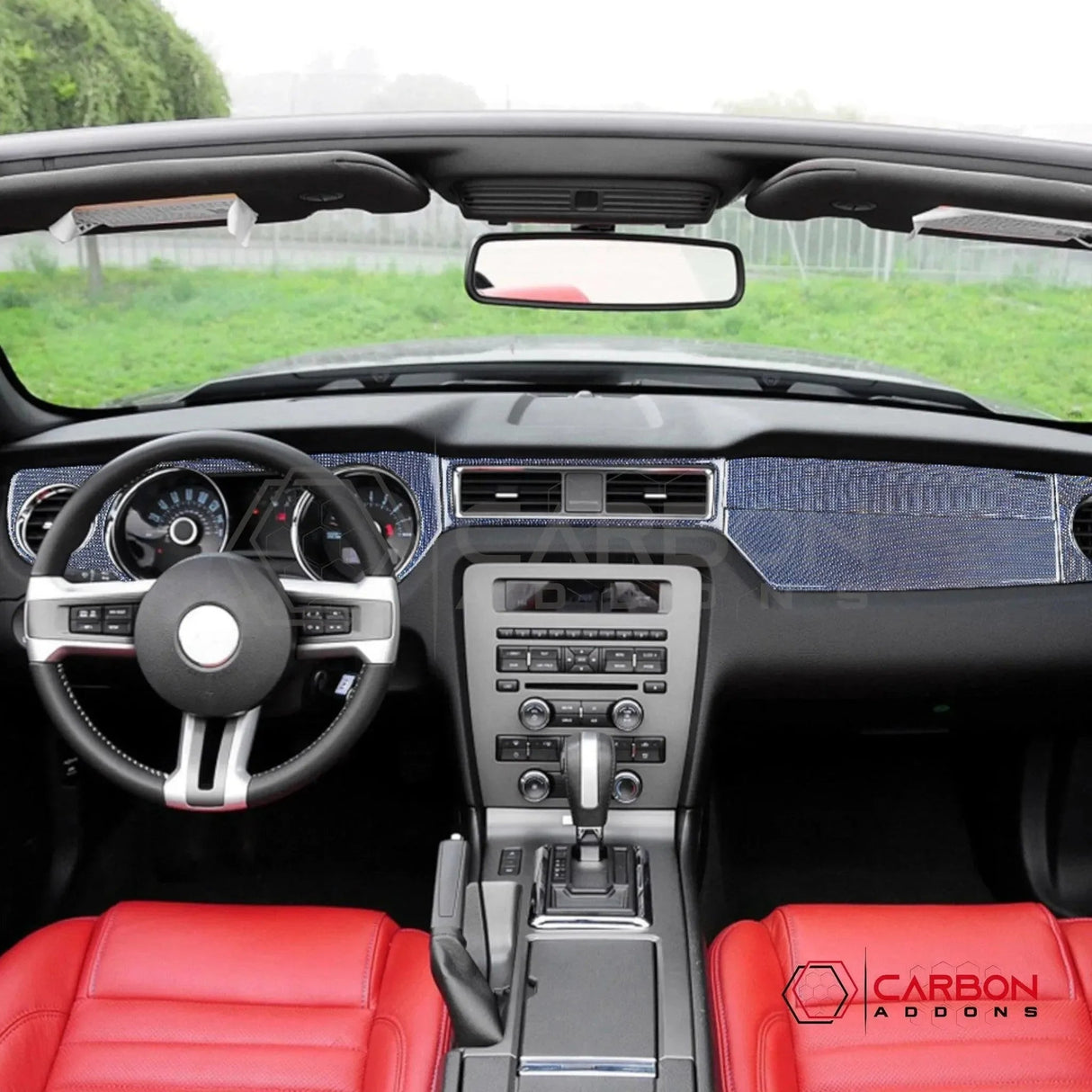 Reflective Carbon Fiber Full Dashboard Trim Overlay For Mustang 2010-2014
