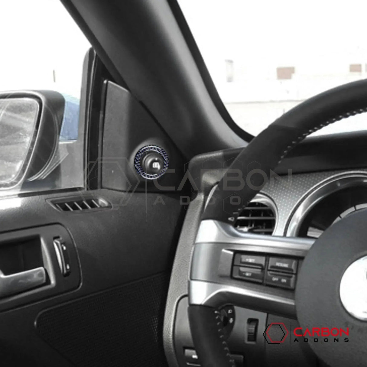 Reflective Carbon Fiber Mirror Adjuster Trim Overlay For Mustang 2010-2014