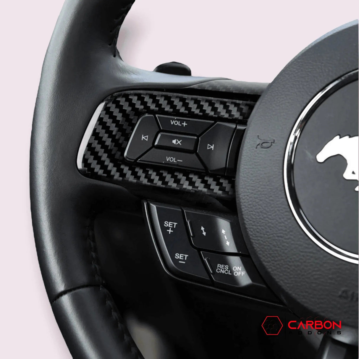 Mustang 2015-2023 Carbon Fiber Steering Wheel Chrome Delete Cover