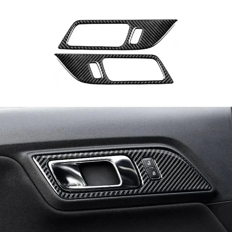 Real Carbon Fiber Interior Door Handle Overlay for Mustang 2015-2023