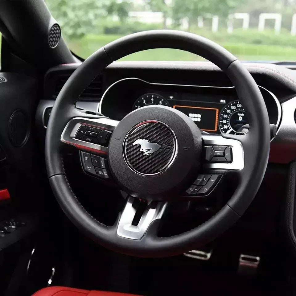 Mustang 2015-2023 Real Carbon Fiber Steering Wheel Stick-On Overlay
