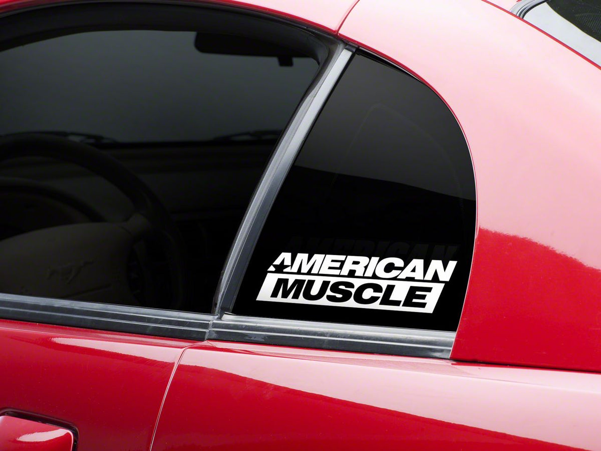 SEC10 AmericanMuscle Quarter Window Decal; White (79-23 Mustang)
