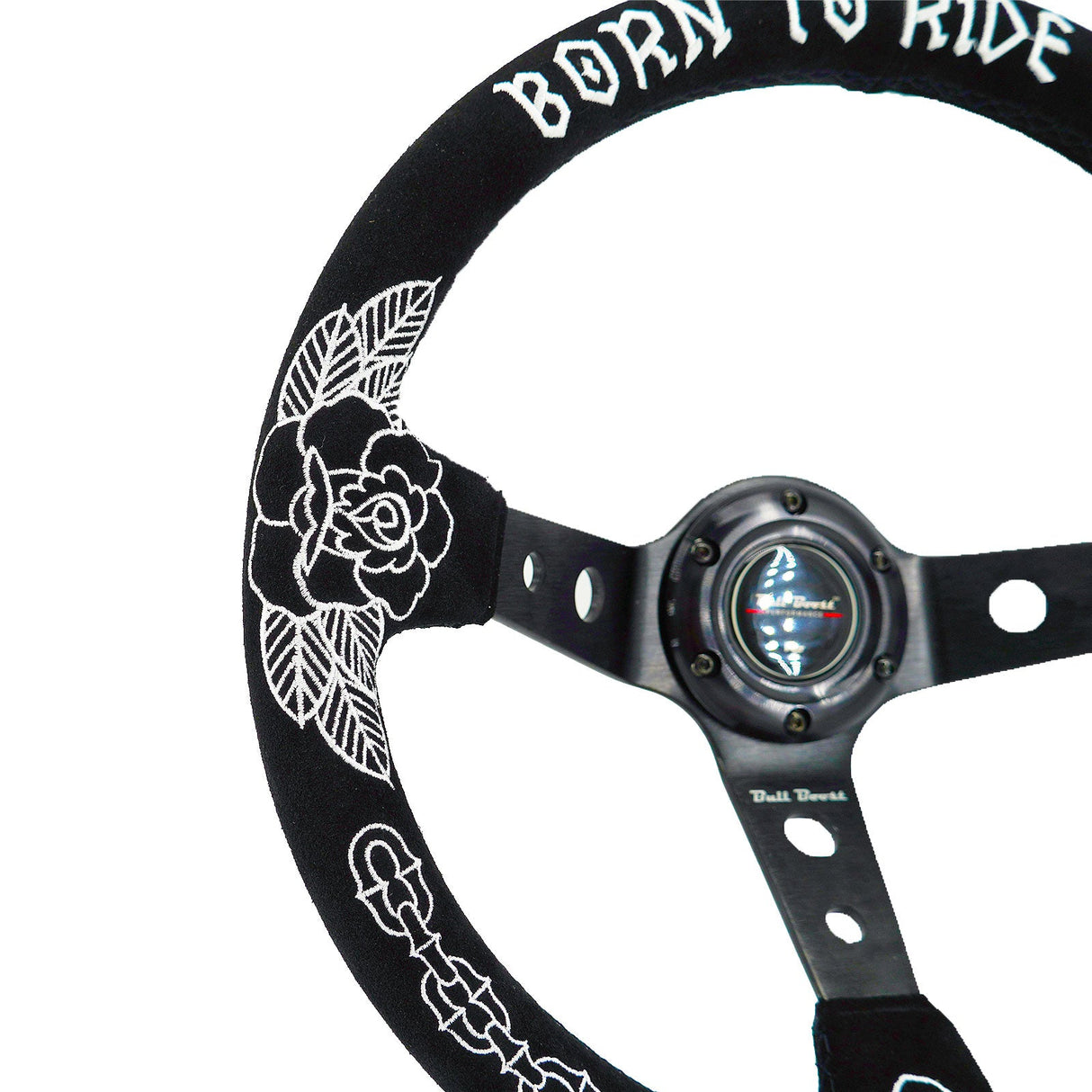 Custom Rose Universal 350mm 3" Deep Dish 6-Bolt Steering Wheel Black Suede Alcantara