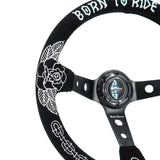 Custom Rose Universal 350mm 3" Deep Dish 6-Bolt Steering Wheel Black Suede Alcantara