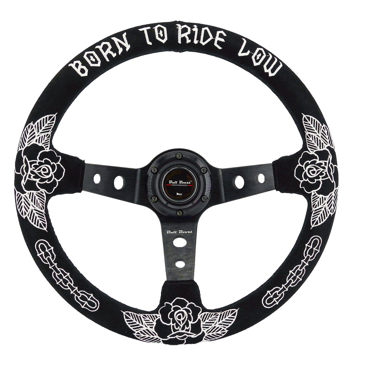 Custom Rose Universal 350mm 3" Deep Dish 6-Bolt Steering Wheel Black Suede Alcantara