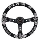 Custom Rose Universal 350mm 3" Deep Dish 6-Bolt Steering Wheel Black Suede Alcantara