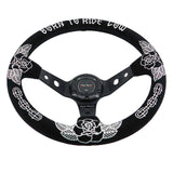 Custom Rose Universal 350mm 3" Deep Dish 6-Bolt Steering Wheel Black Suede Alcantara