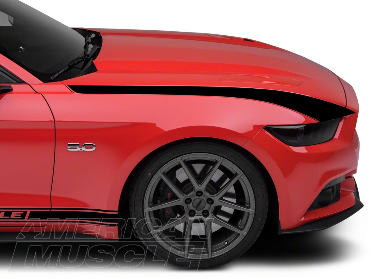 SEC10 Outer Hood Stripes; Gloss Black (15-17 Mustang)