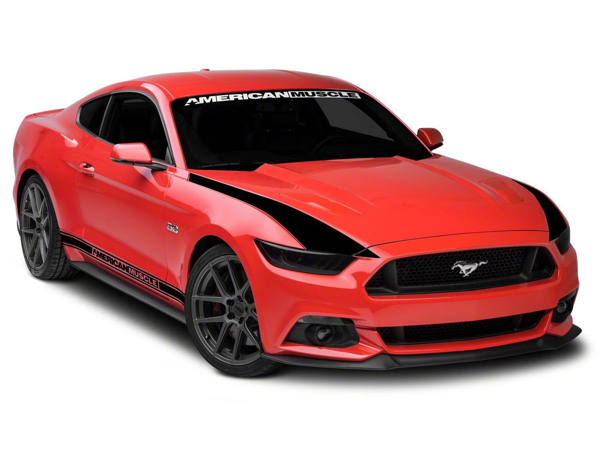 SEC10 Outer Hood Stripes; Gloss Black (15-17 Mustang)