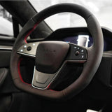 TESERY Touch Horn Plaid Round Steering Wheel Replacement for Tesla Model S / X 2021-2023