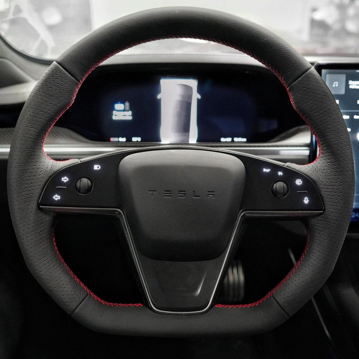 TESERY Touch Horn Plaid Round Steering Wheel Replacement for Tesla Model S / X 2021-2023