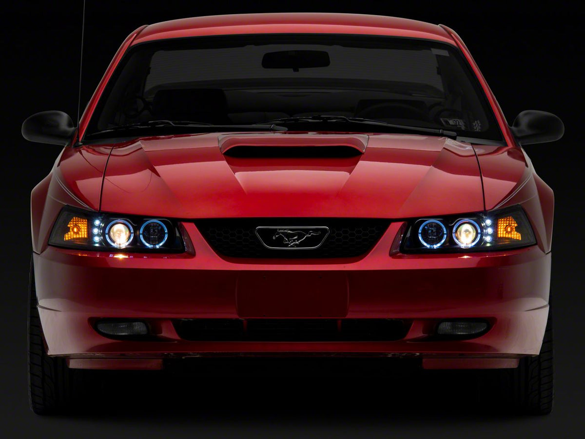 Raxiom Dual Led Halo Projector Headlights; Black Housing; Clear Lens (99-04 Mustang)