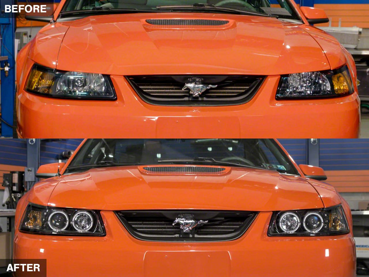 Raxiom Dual Led Halo Projector Headlights; Black Housing; Clear Lens (99-04 Mustang)