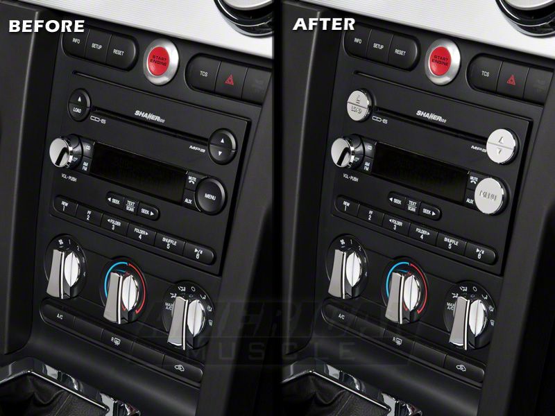 Speedform Modern Billet 3-Piece Radio Button Covers; Chrome (05-09 Mustang)
