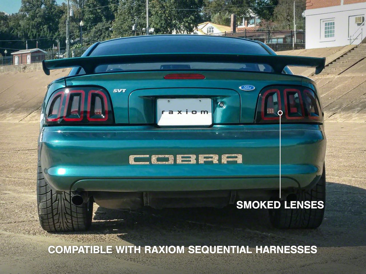 Raxiom Icon Led Tail Lights; Black Housing; Smoked Lens (96-98 Mustang)