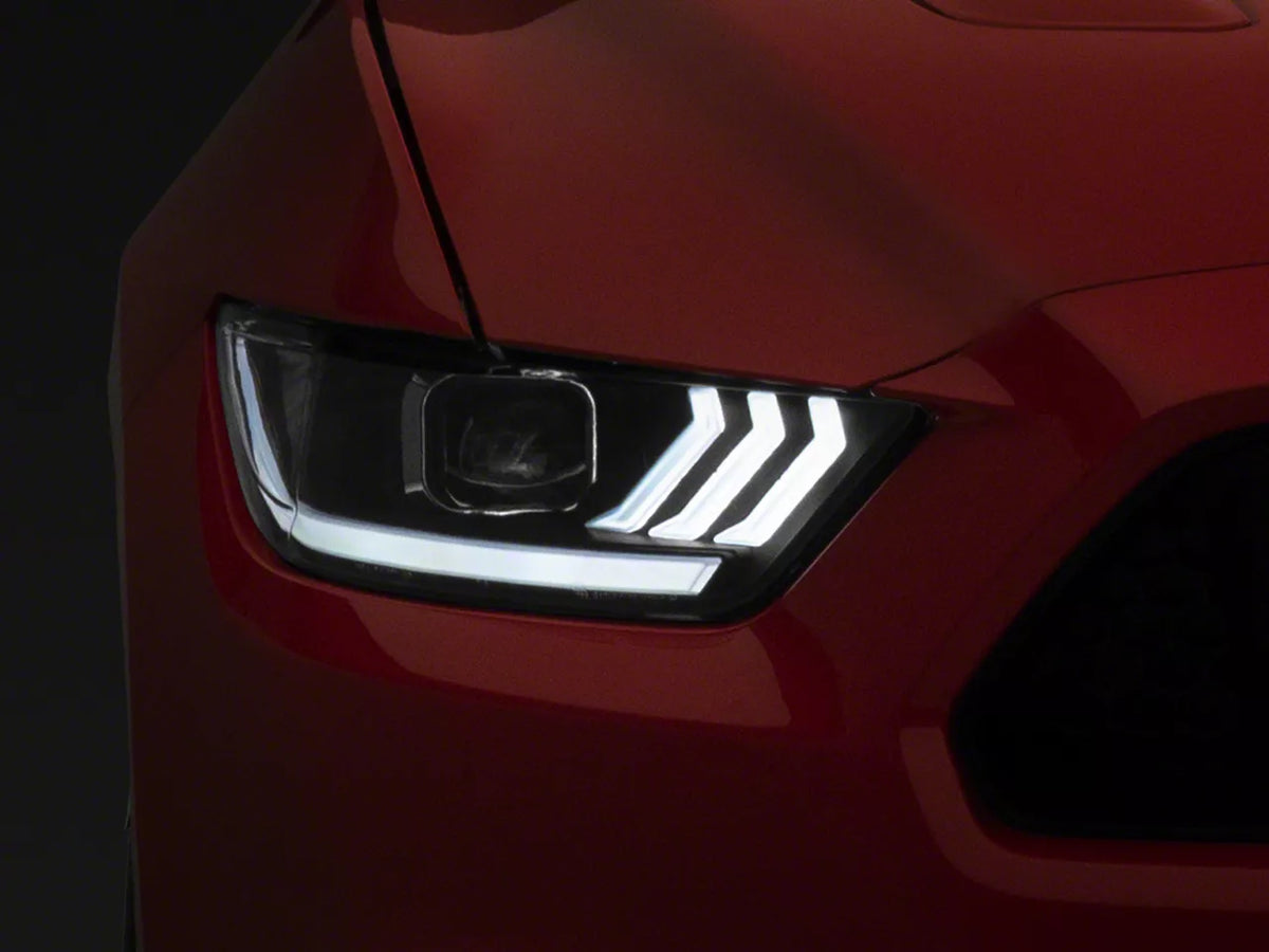 Raxiom LED Projector Headlights; Black Housing; Clear Lens (15-17 Mustang; 18-22 Mustang GT350, GT500)