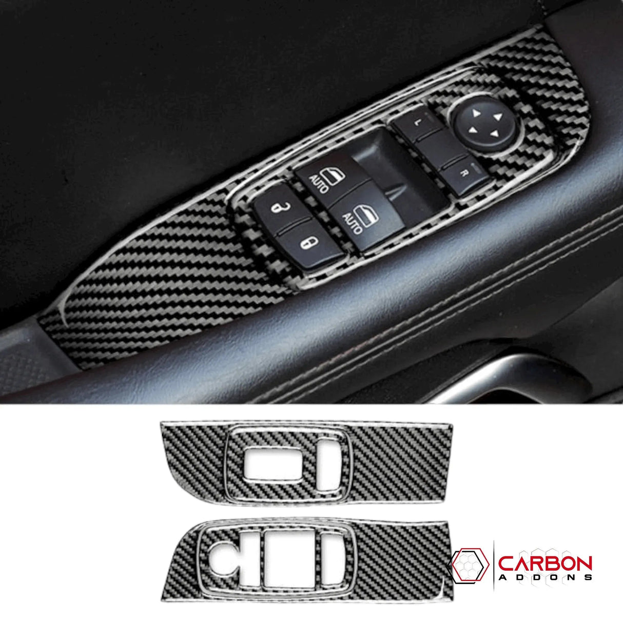 Real Carbon Fiber Window Control Trim Overlay for Dodge Challenger 2015-2023