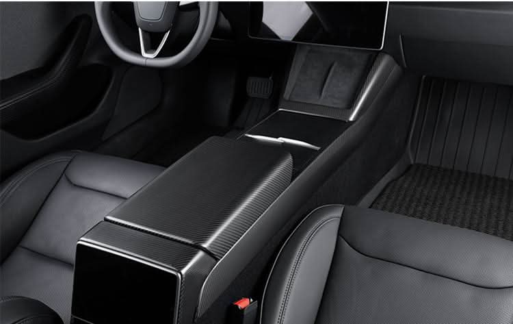Real Dry Carbon Fiber Center Console Combo Side Panel & Charging Pad Overlay for Model 3 Highland & New Model Y