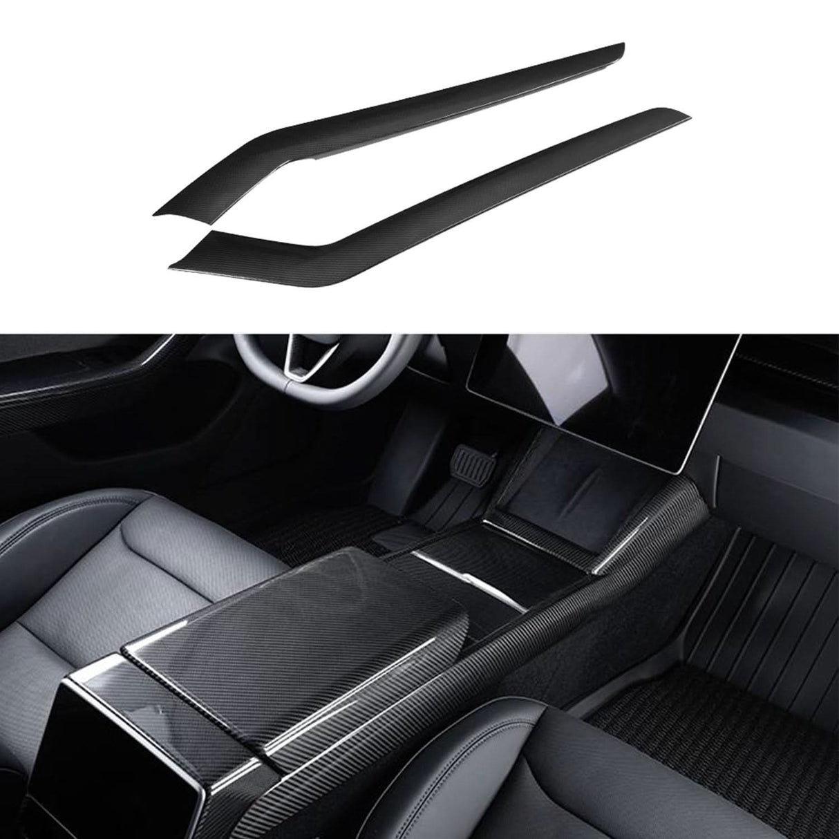 Real Dry Carbon Fiber Center Console Side Panel Overlays for Model 3 Highland / Model Y Juniper(2 Pieces)