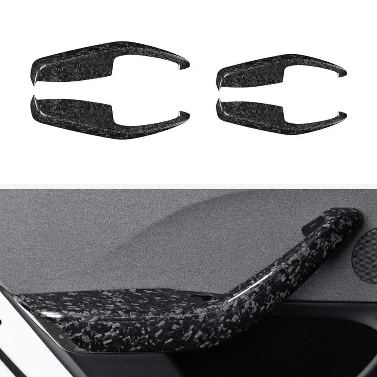 Real Dry Carbon Fiber Door Armrest Cover Overlays for Model 3 Highland