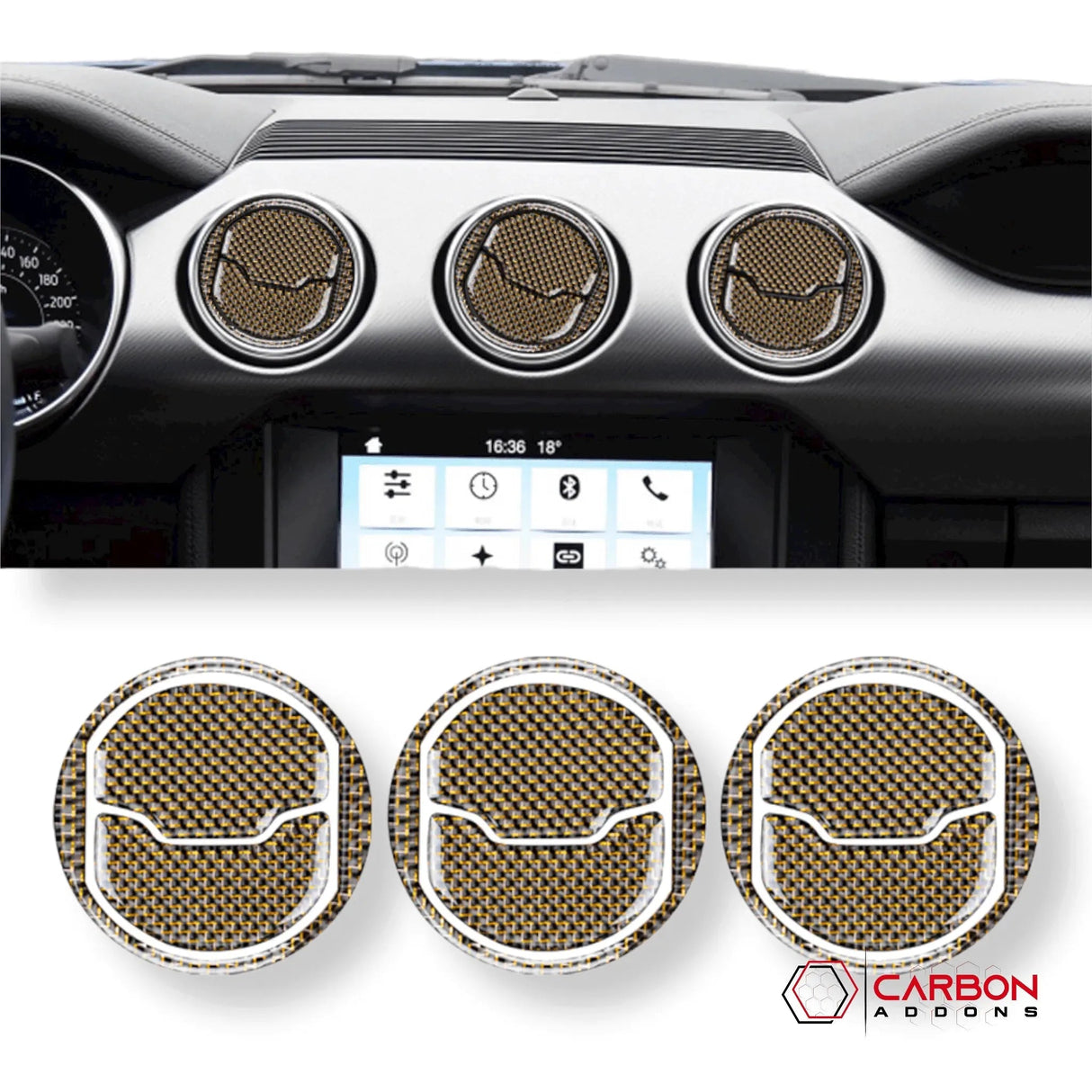 Reflective Carbon Fiber Center Air Vent Outlet Trim Overlay for Mustang 2015-2023