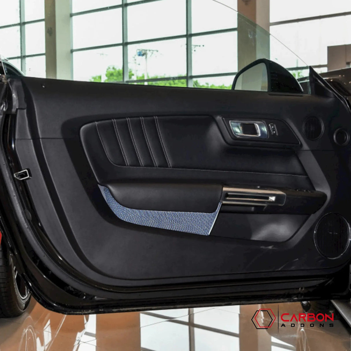 Reflective Carbon Fiber Front/Rear Door Panel Overlay for Mustang 2015-2023