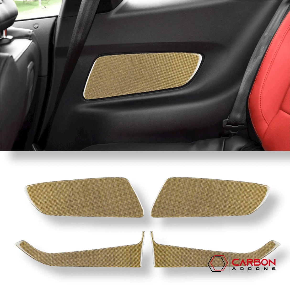 Reflective Carbon Fiber Front/Rear Door Panel Overlay for Mustang 2015-2023