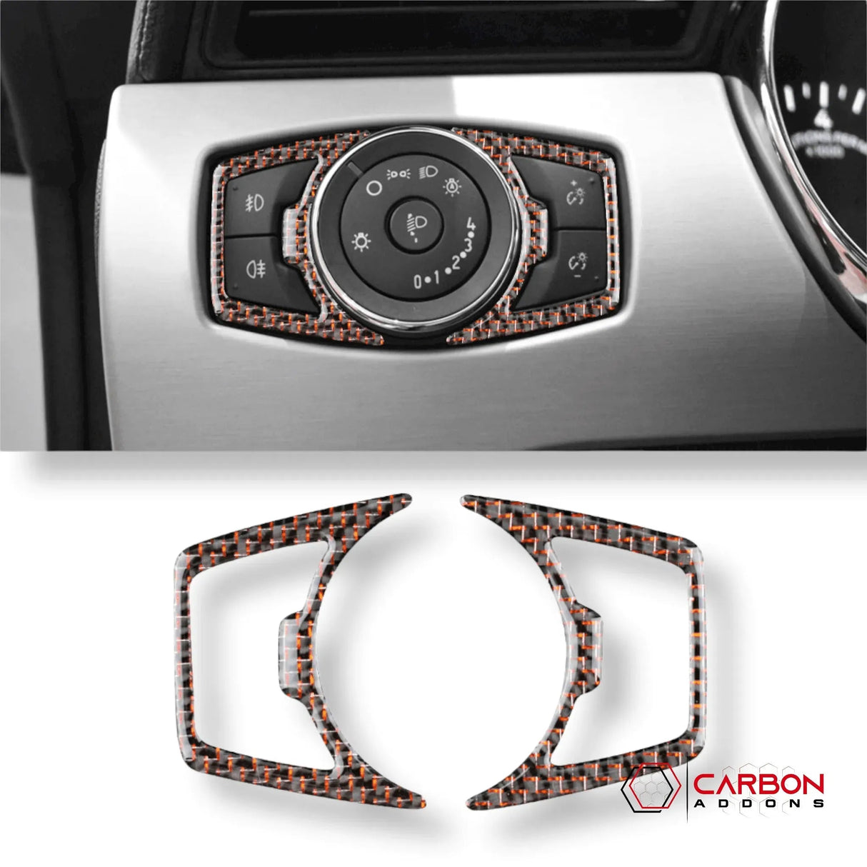 Reflective Carbon Fiber Headlight Switch Trim Overlay For Mustang 2015-2023