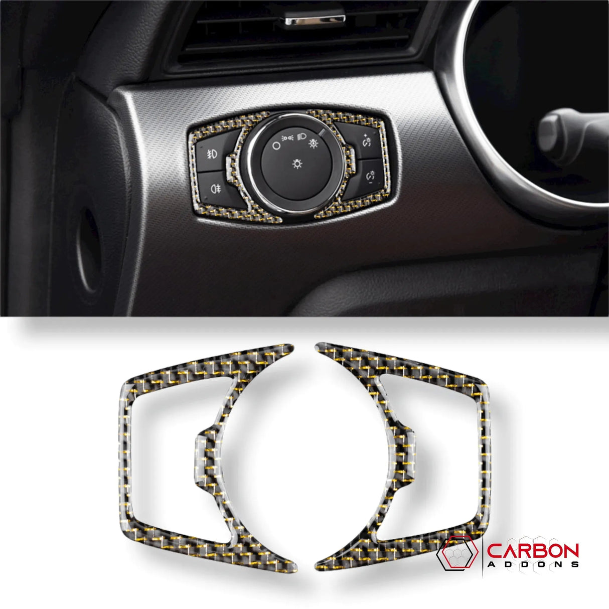 Reflective Carbon Fiber Headlight Switch Trim Overlay For Mustang 2015-2023