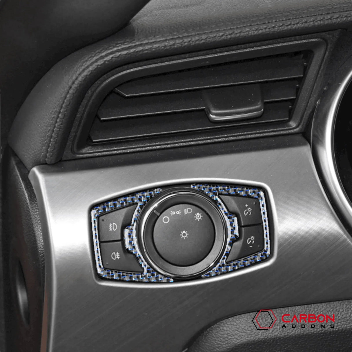 Reflective Carbon Fiber Headlight Switch Trim Overlay For Mustang 2015-2023
