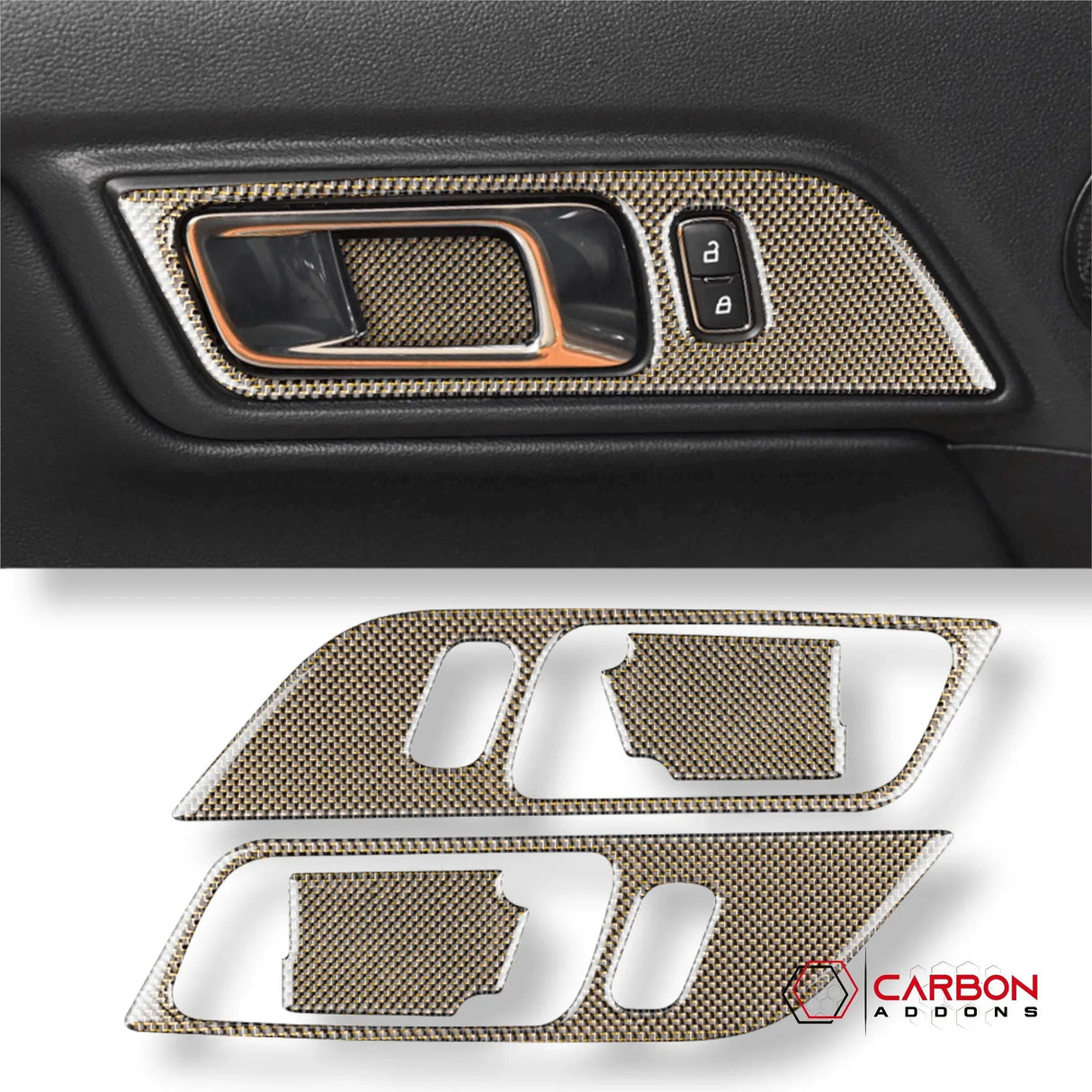 Reflective Carbon Fiber Interior Door Handle Trim Overlay for Mustang 2015-2023