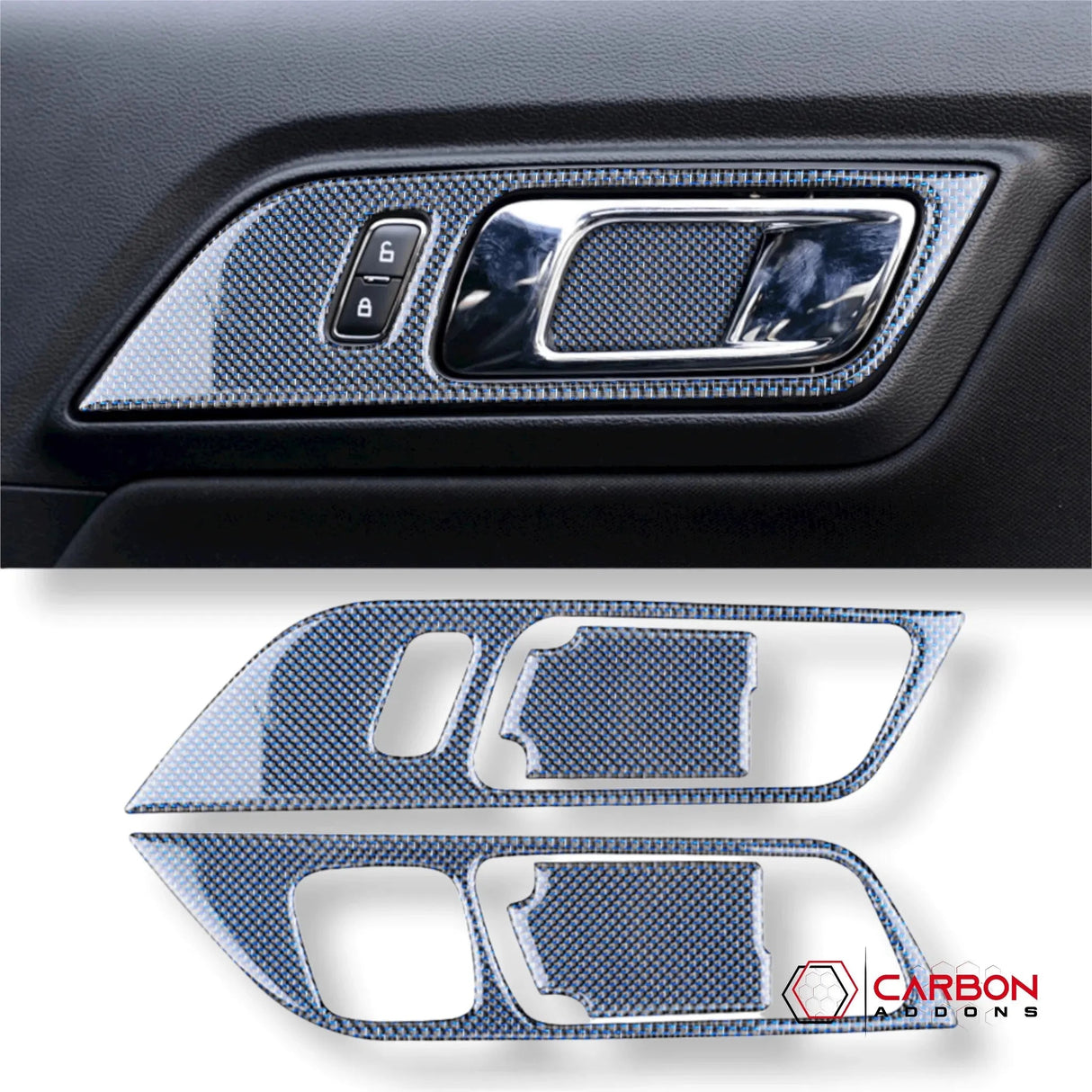 Reflective Carbon Fiber Interior Door Handle Trim Overlay for Mustang 2015-2023