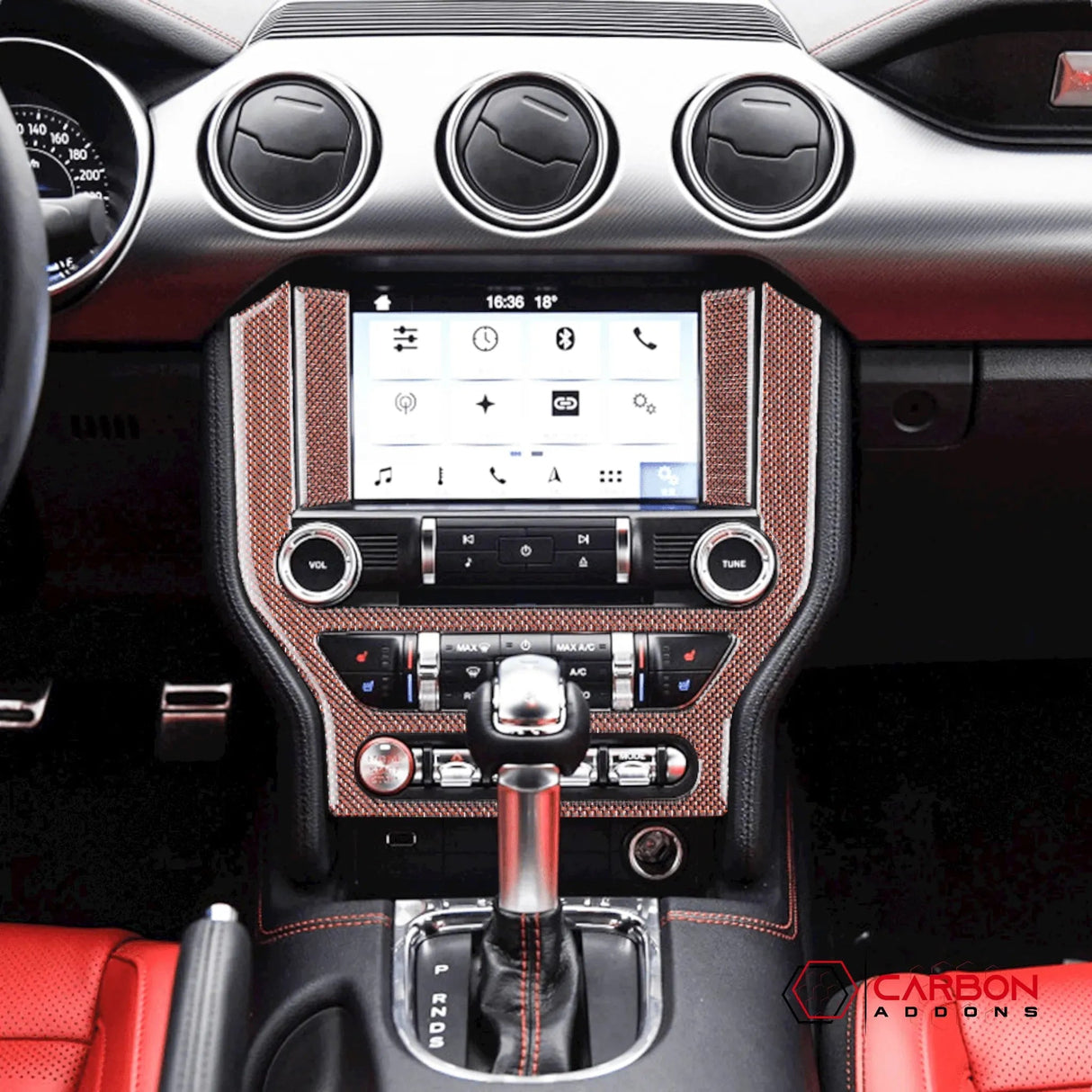 Reflective Carbon Fiber Multimedia Radio Trim Overlay for Mustang 2015-2023