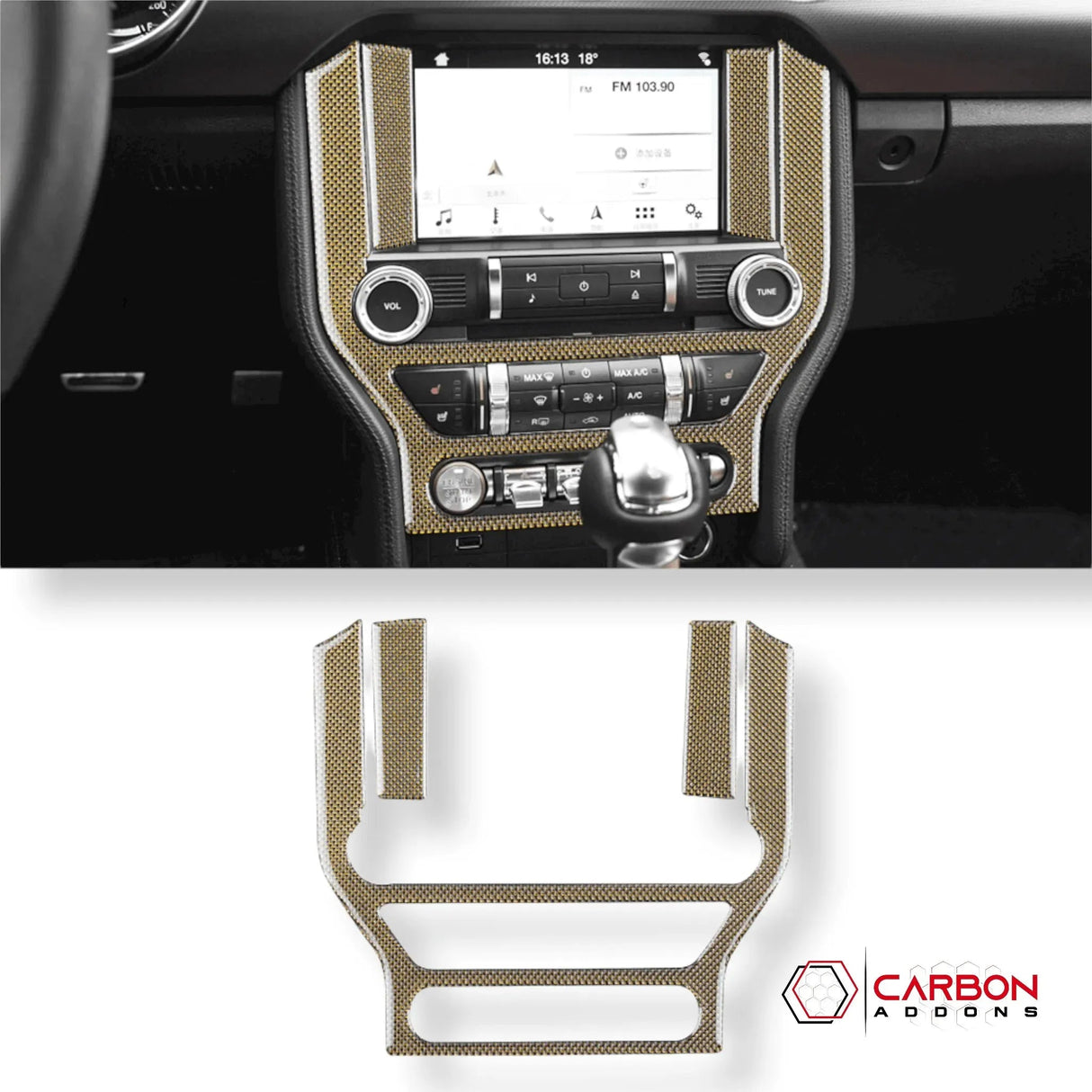 Reflective Carbon Fiber Multimedia Radio Trim Overlay for Mustang 2015-2023