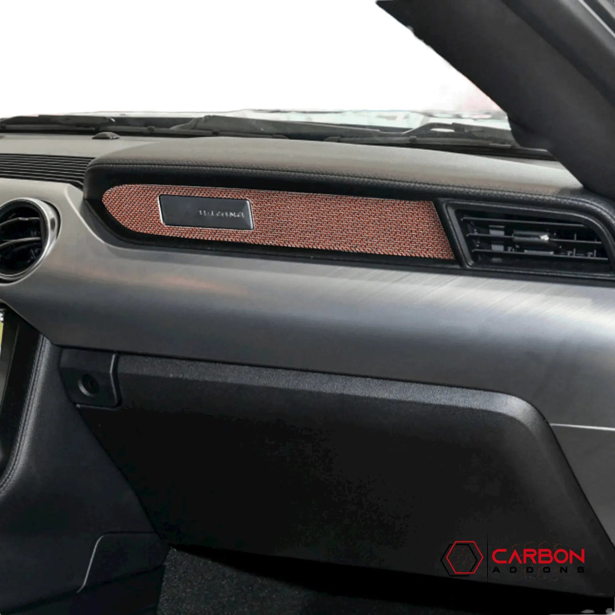 Reflective Carbon Fiber Passenger Dashboard Emblem Trim Overlay for Mustang 2015-2023