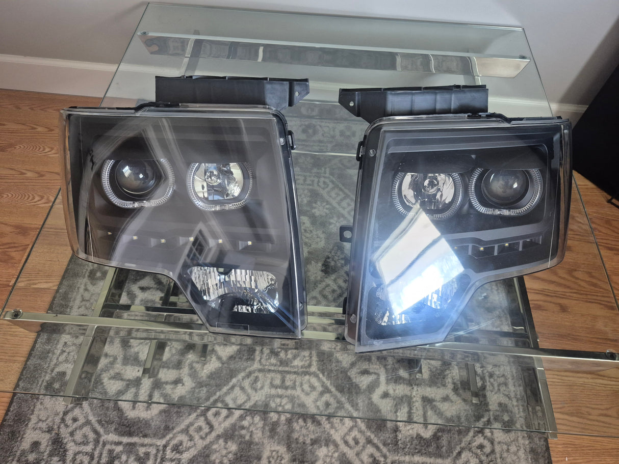 xTune Ford F150 09-14 Projector Headlights Halogen Model Only LED Halo Black PRO-JH-FF15009-CFB-BK *GARAGE SALE*