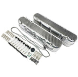 Aluminum finned Valve Covers w/ Coil Mounts & Cover for LS Engine Polished