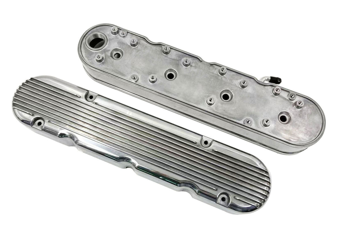 Aluminum finned Valve Covers w/ Coil Mounts & Cover for LS Engine Polished