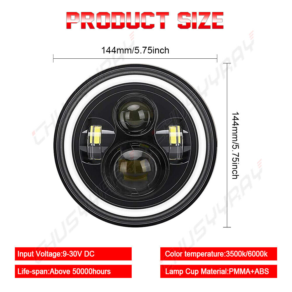 4x Round Projector LED Halo Headlights 5.75"