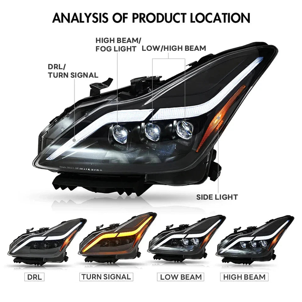 NTXGlow LED Tube Projector Headlights (2008-2015 Infiniti G37 & Q60 Coupe)