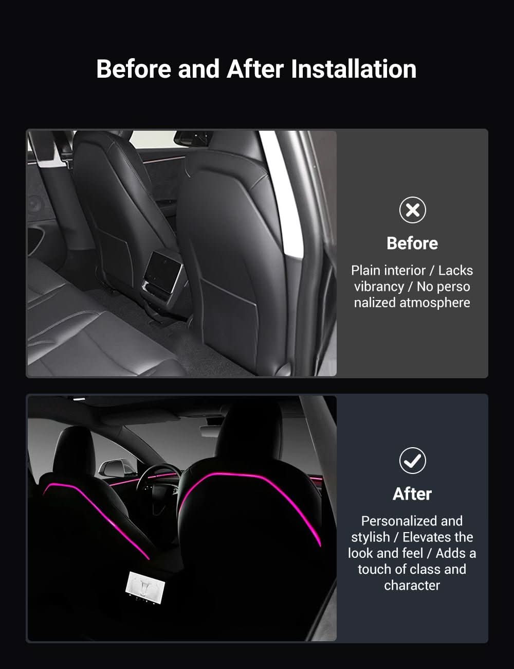Seat Back Ambient Lighting for Model 3 Highland & Model Y Juniper (2PCS) | TESERY