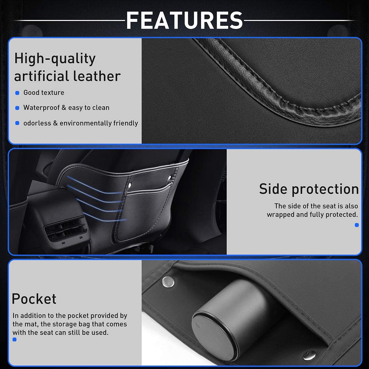 Seat Back Kick Protector for Model 3/Y | Storage Pockets | Easy Clean | TESERY