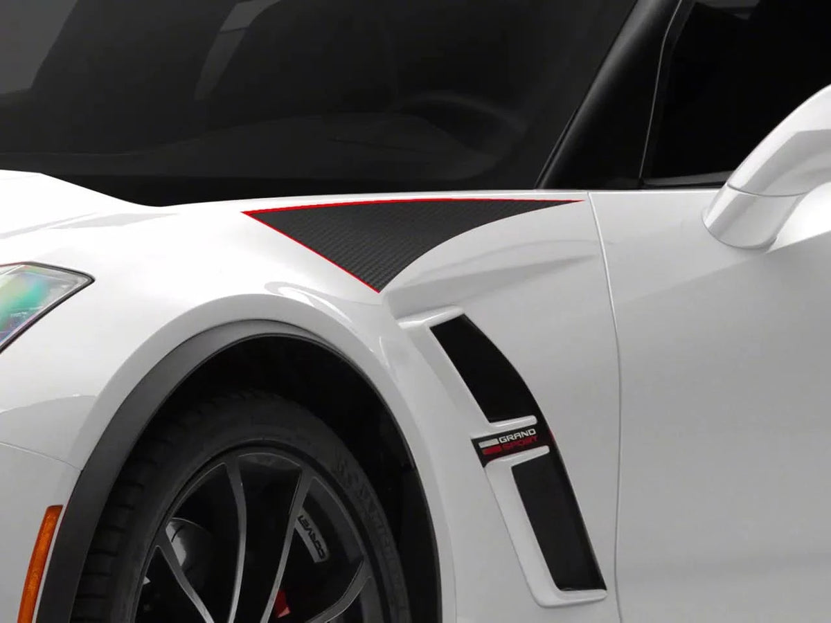 SEC10 Upper Fender Accent Printed Decals; Red Black Carbon (14-19 Corvette C7)