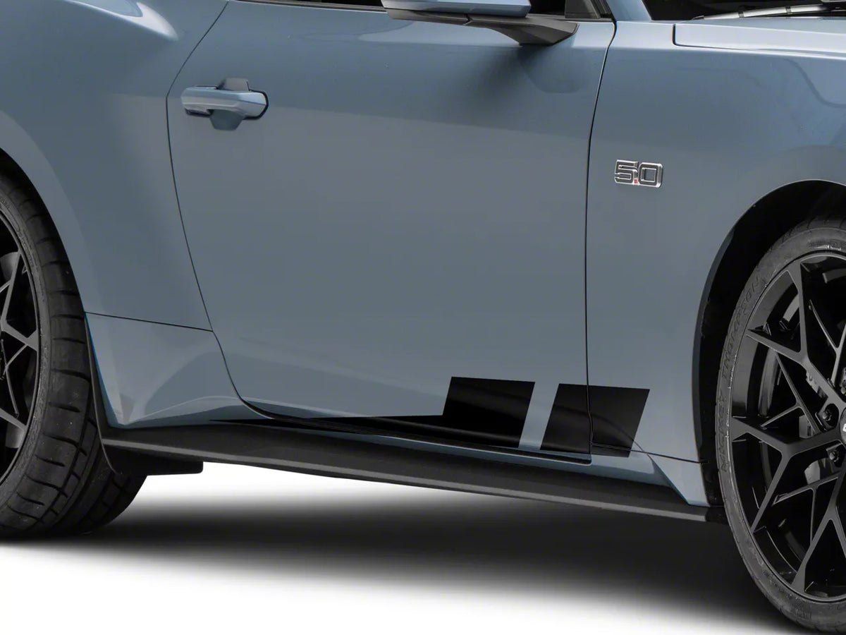 SEC10 Angled Hash Mark Rocker Stripes; Gloss Black (79-26 Mustang)
