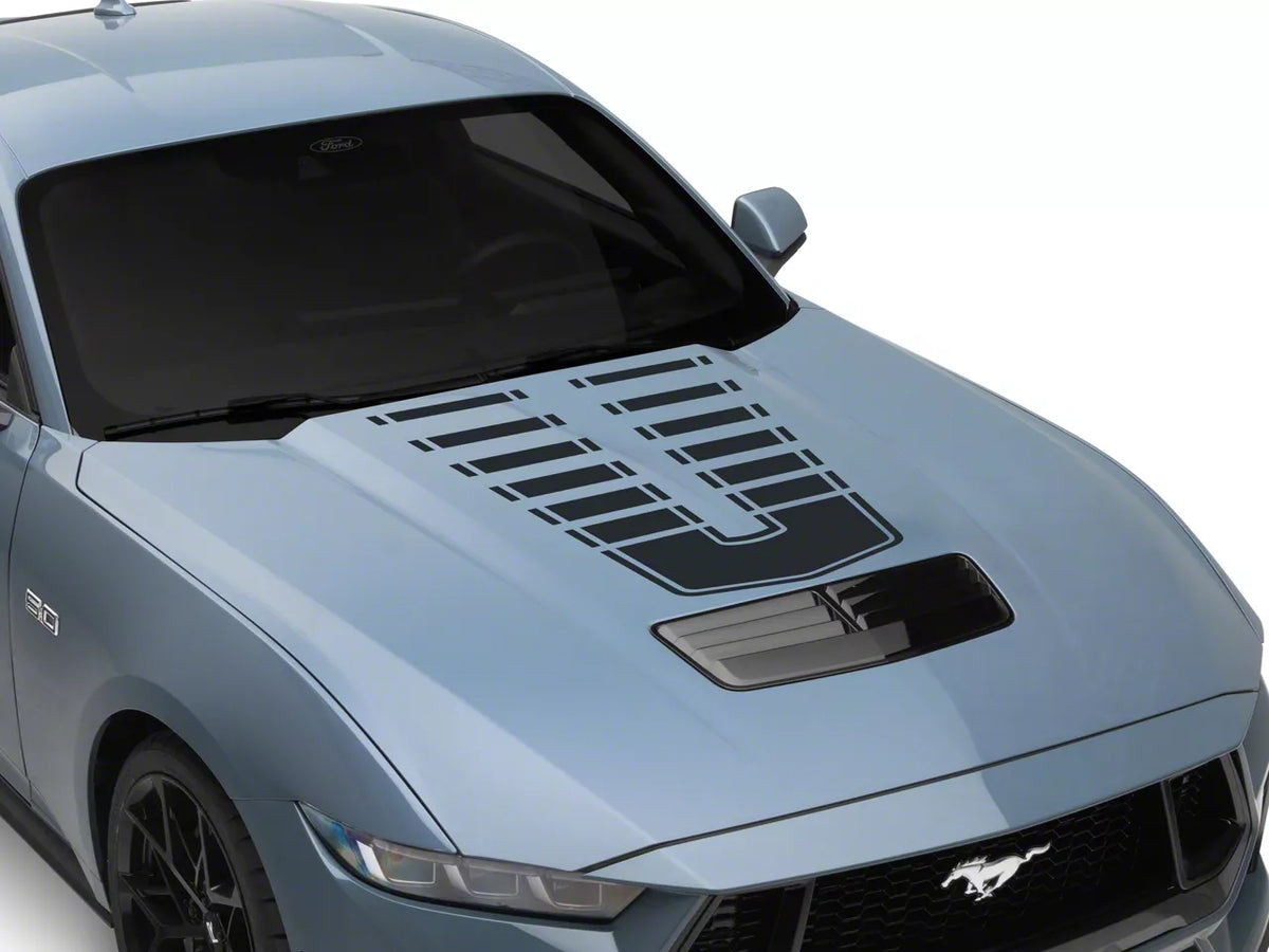 SEC10 Dashed Hood Decal; Gloss Black (24-26 Mustang)
