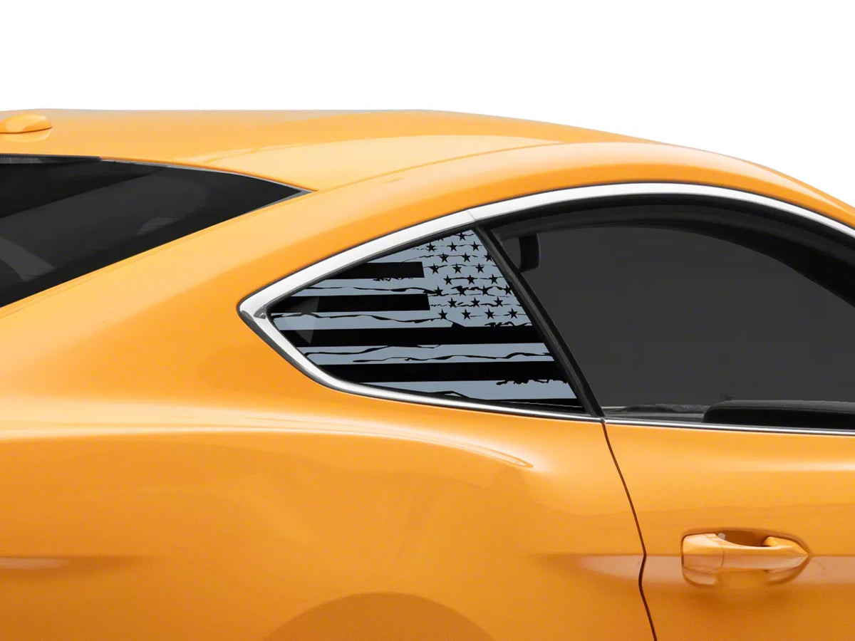 SEC10 Distressed Flag Quarter Window Decals; Etched (15-26 Mustang Fastback)