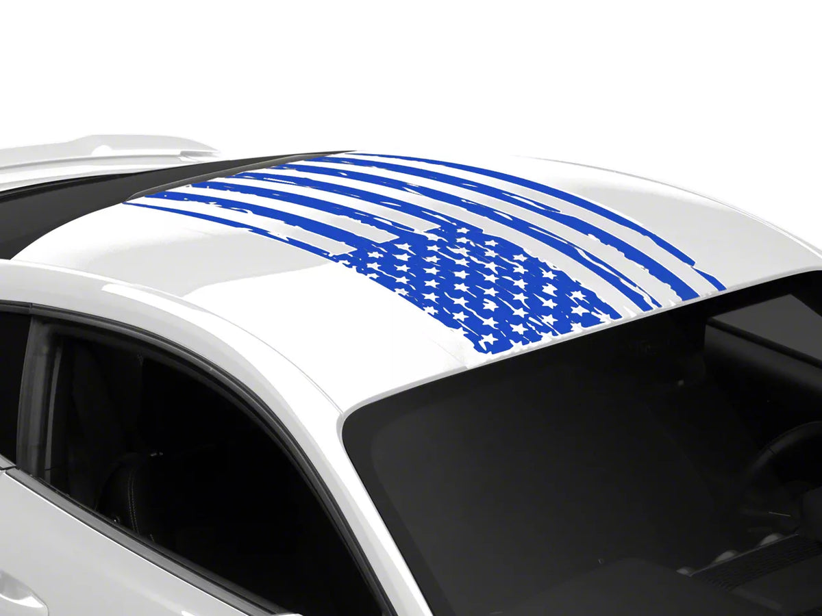 SEC10 Distressed Flag Roof Panel Decal without Antenna Cutout; Blue (24-26 Mustang Fastback)